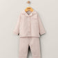 Pink check woven pyjamas set with button-up shirt and matching cropped trousers