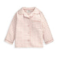 Pink check woven pyjama shirt with collar and button front, long sleeves