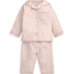 Pink check woven pyjamas set with long-sleeve button-up shirt and straight trousers