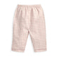 Pink check woven pyjama trousers with elastic waist and straight cropped legs