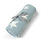 Chenille blanket roll-up in light blue with white stars and tied ribbon