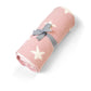 Pink chenille blanket rolled with white stars and gray bow