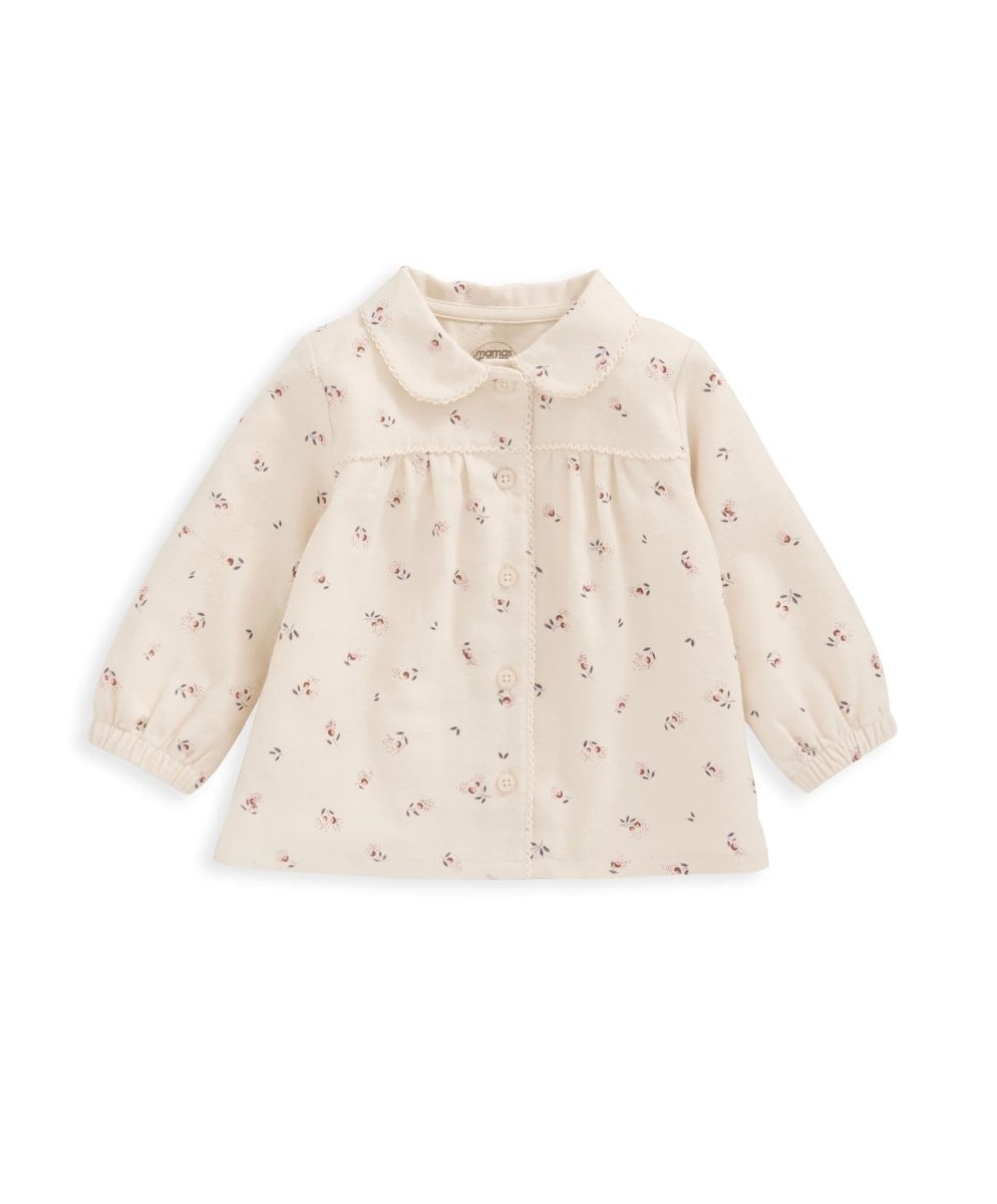 Cream cherry print woven nightdress-style top with long sleeves and gathered yoke