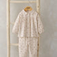 Cream cherry print woven pyjama set with long sleeves, button-up collar and cropped pants