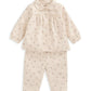 Cream cherry print woven pyjama set with long sleeves and matching cropped trousers