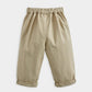 Light olive chino trousers with elastic waist, gathered top, and cuffed hems