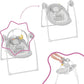 Gray baby hammock swing with seat insert, hanging crescent toy, and motor housings