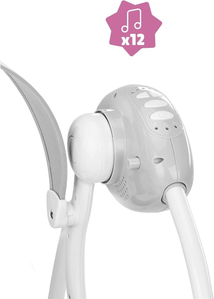 White motor housing for baby swing hammock with control panel details
