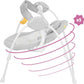 Gray and white baby swing hammock with hanging toys and integrated rocking base