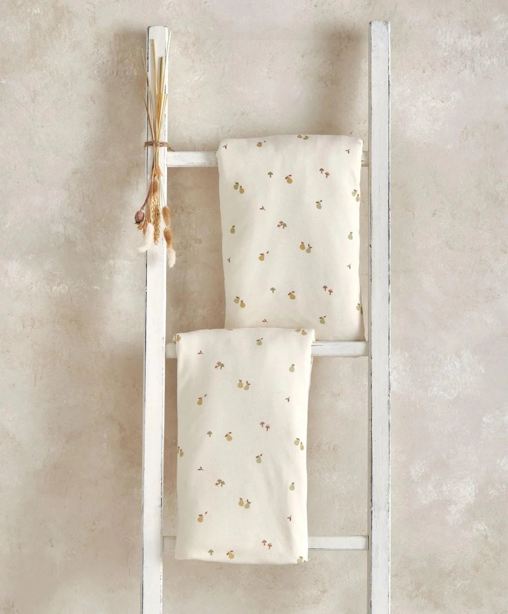 Cot fitted sheet set of 2, cream with small woodland animal print