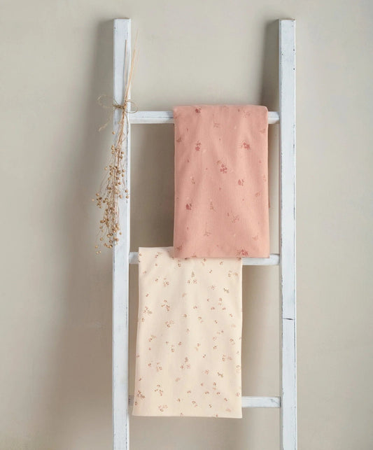 Cotbed fitted sheets set, pink and cream floral print, two pack