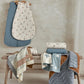Cotbed fitted sheets set, blue star and cream space prints, folded pack of two