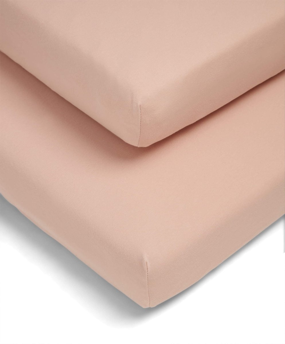 Terracotta cotton fitted sheet corner with elastic seam and reinforced stitching