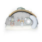 Soft activity gym play mat with arch and hanging plush toys, gray and blue tones