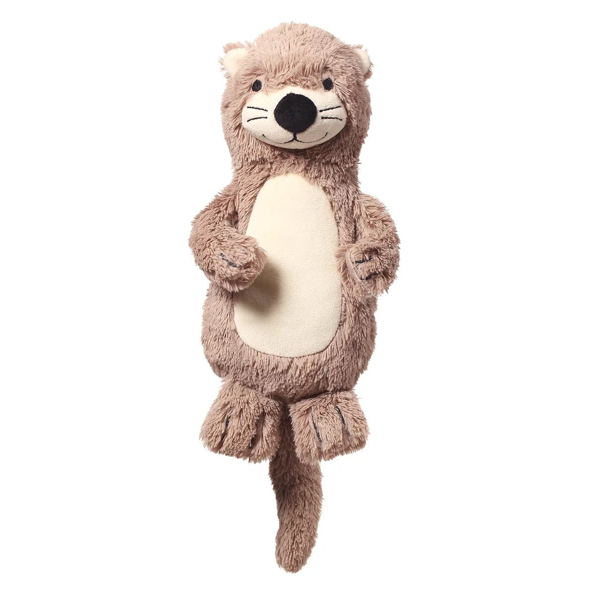 Brown baby otter plush toy with white belly and stitched face
