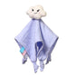 Plush cloud cuddly toy with smiling face attached to a light-blue swaddling blanket