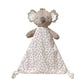 Koala plush comforter with gray head and triangular-patterned fabric