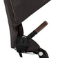 Chocolate brown stroller seat with canopy and foldable side support, side view