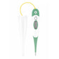 Green and white digital thermometer with protective cover piece