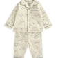 Cream dinosaur print pyjama set with long-sleeve button shirt and trousers
