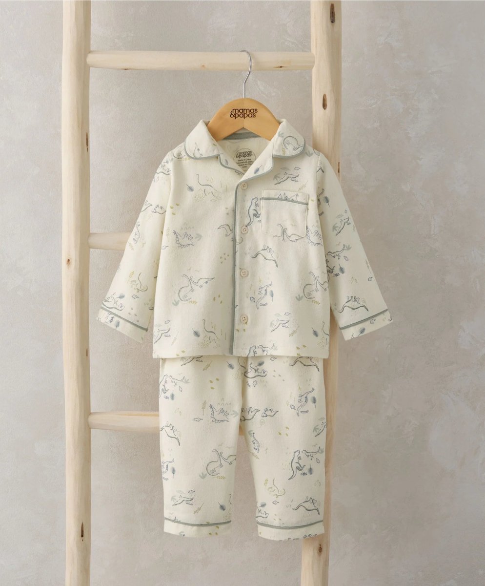 Dinosaur print woven pyjama set with button shirt and matching pants
