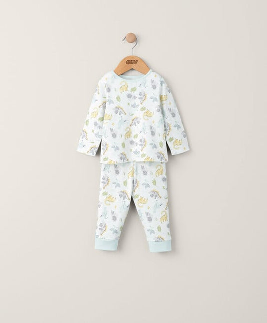 Dinosaur jersey pyjamas set with long-sleeve top and matching trousers, light pattern