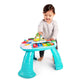 Children's activity table and floor toy with bright teal legs and musical number panel