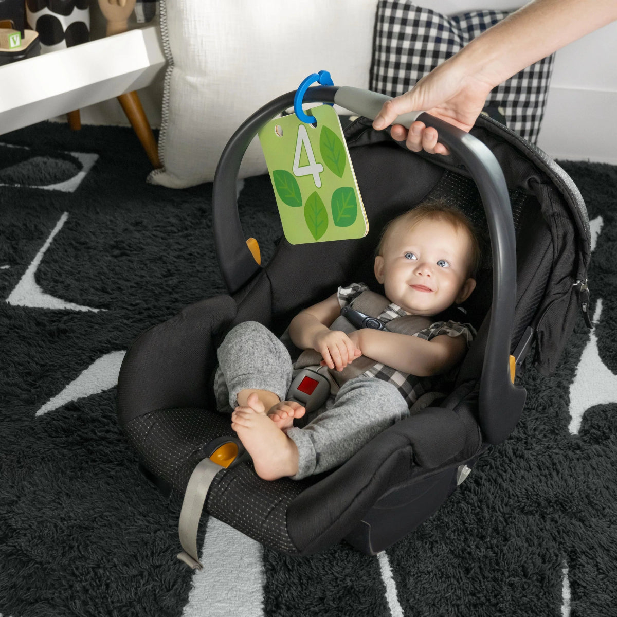 Tummy time activity mat with hanging card mirror toy and crinkle leaf accents