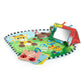 Baby tummy time mat with colorful animal print and square baby-safe mirror