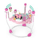 Pink Minnie Mouse baby activity jumper with arched base and hanging toys