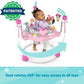 Pink baby activity jumper with Minnie Mouse-themed hanging toys and arched base