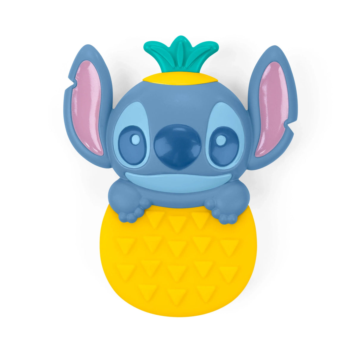 Stitch tropical teether rattle with blue Stitch face and yellow pineapple ring