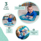 Inflatable water play mat with blue Stitch graphics showing three play positions