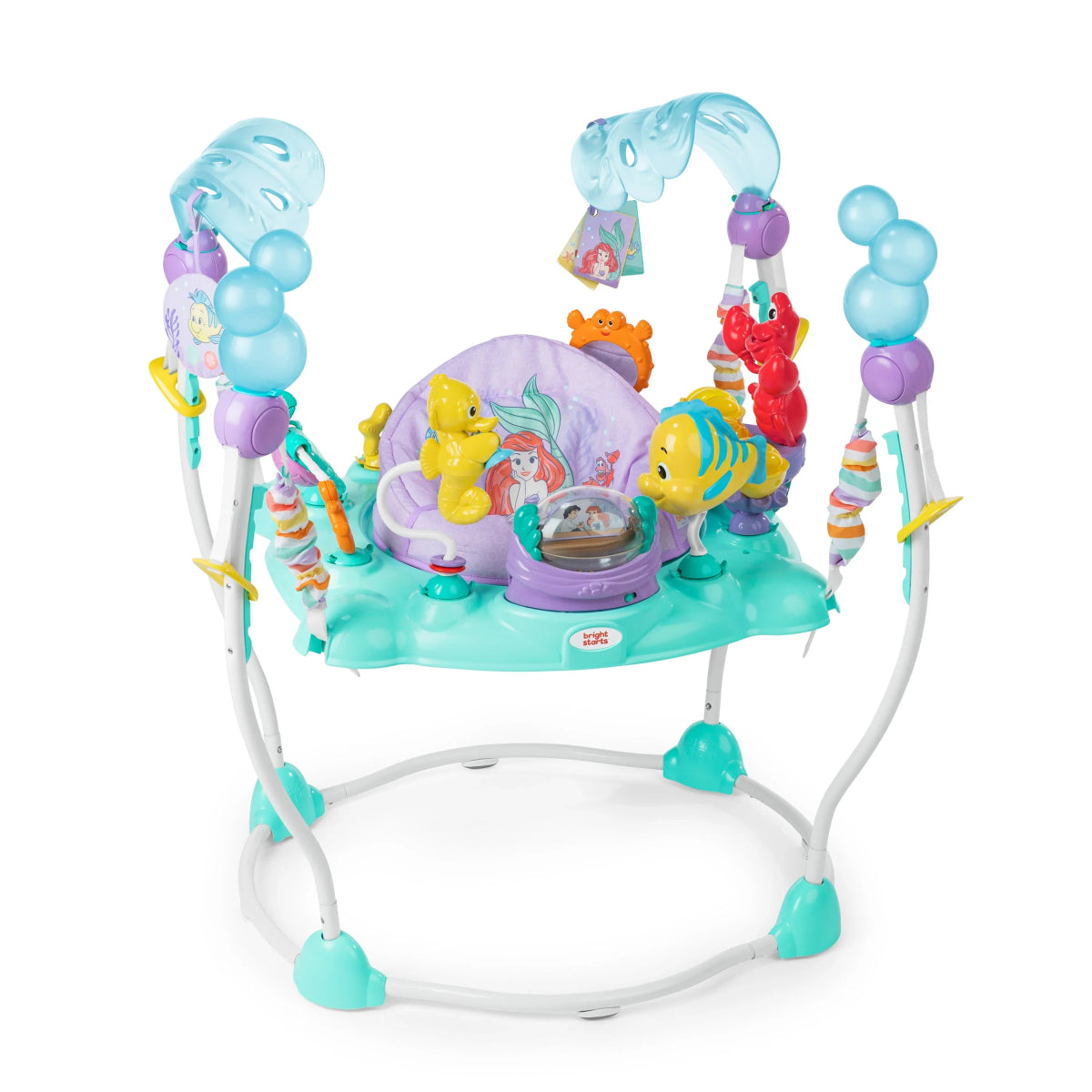 Disney Baby sea activity jumper with multi toy arches and mermaid-themed play tray, teal
