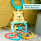 Winnie the Pooh activity toy with teal frame, front Pooh face, and colorful blocks
