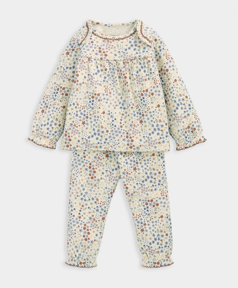 Ditsy floral pajama set with long-sleeve top and ankle-length matching pants