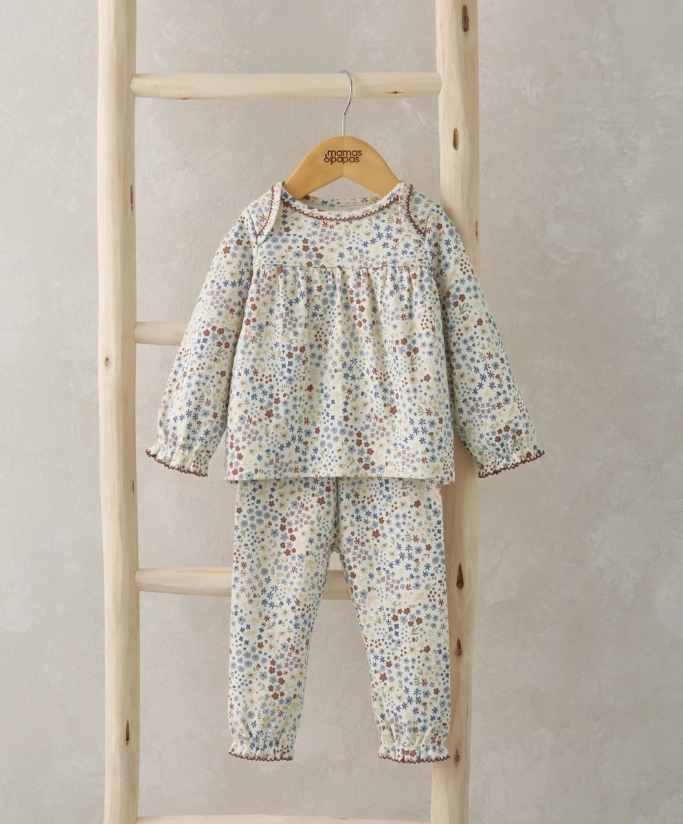 Ditsy floral pajama set with long-sleeve top and matching pants