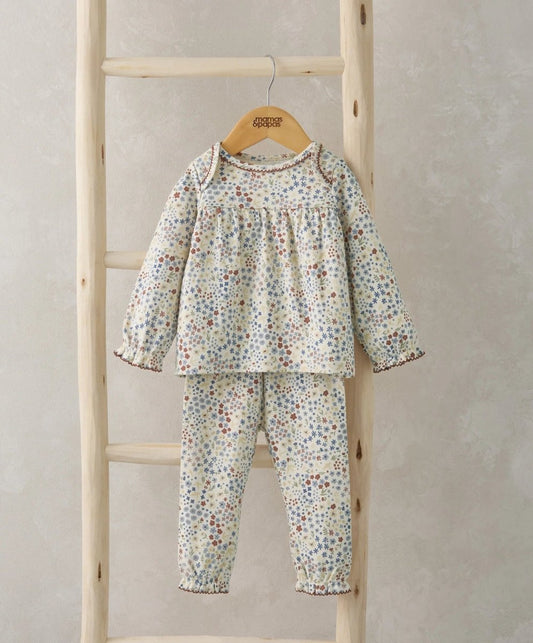 Ditsy floral pajama set with long-sleeve top and matching pants