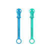 Double soother clip set with blue and teal animal-face clips