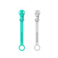 Double soother clip set with teal and light gray animal-face clips