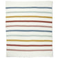 Knitted striped blanket square, cream with horizontal blue, yellow, red, green stripes