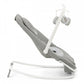 Gray baby rocker-bouncer seat with white frame, curved base and toy mobile