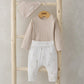 Baby bodysuit and leggings set with hat in cream, duck print, long sleeves