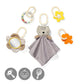 Cat activity play mat with hanging plush cat and colorful sensory clips