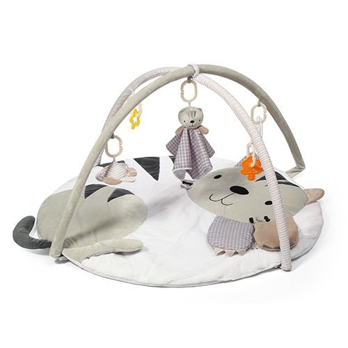Cat activity play mat with arch frame and hanging plush toys