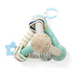 Mint plush activity pyramid toy with star teether ring and striped fabric parts