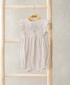 Eid shortie romper with ruffled sleeves and embroidered heart design, light pink