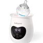 Electric food warmer and sterilizer in white with baby bottle and lid
