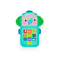 Turquoise elephant baby phone toy with large ears, face lights, and colorful button icons
