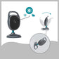 Baby video monitor receiver and camera with teal activity and signal icons
